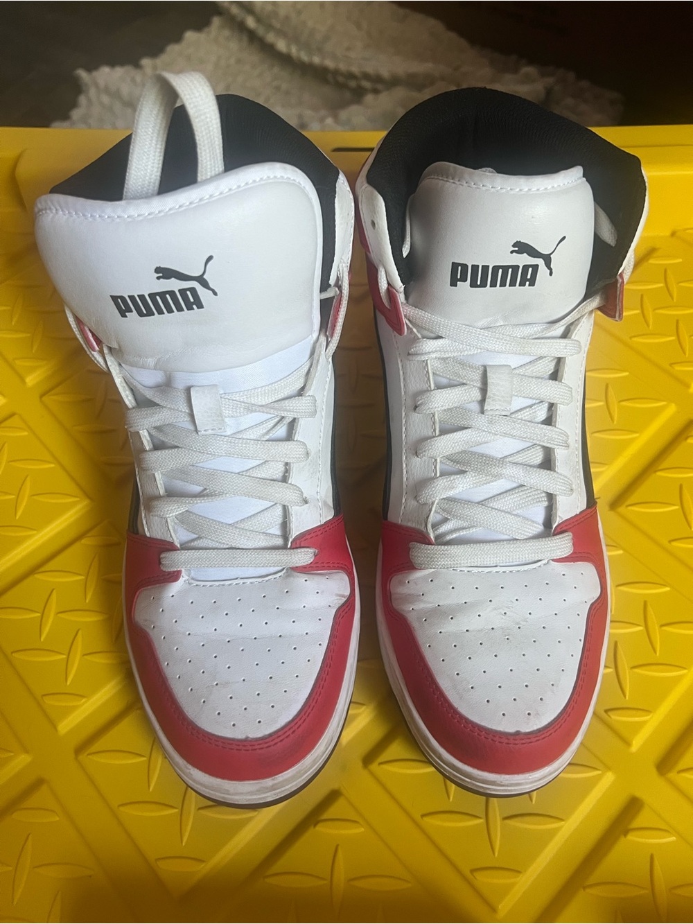 Puma Men's White and Red High-Top Sneakers with Black Lining